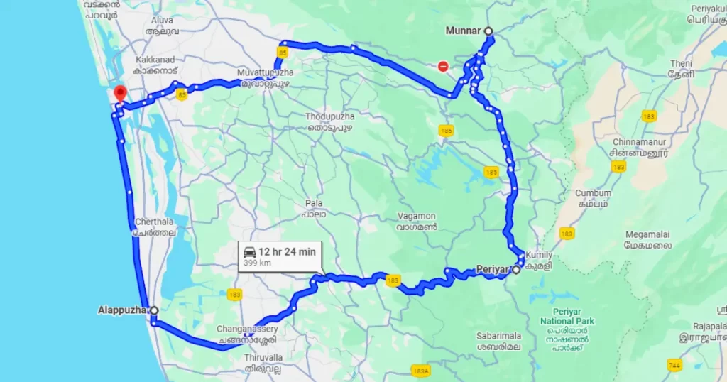 Tour map of kerala destination
